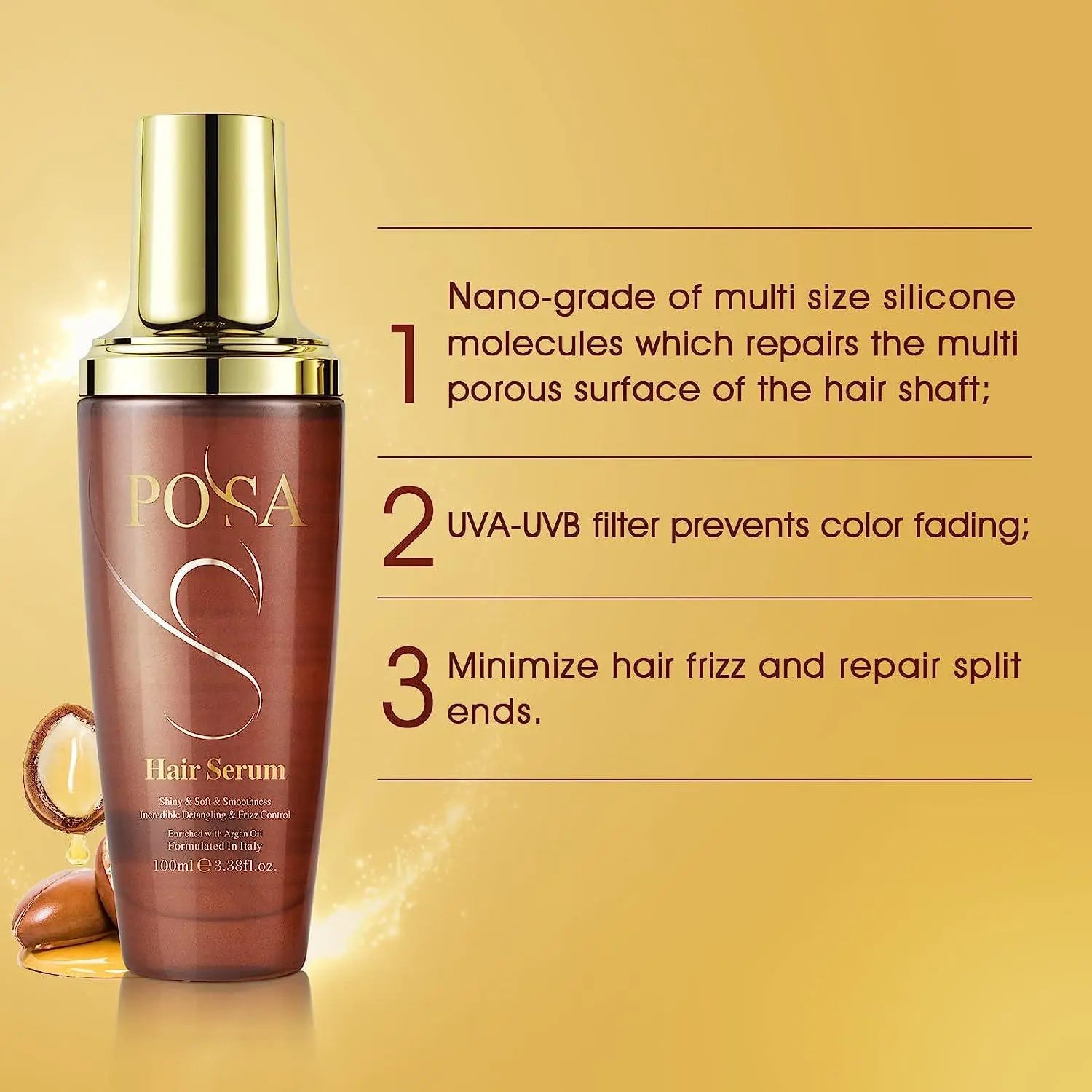 POSA 30 Seconds Rescue Smooth Hair Serum, Intense Moisture Argan Hair Oil for Dry Damaged, Silk Hair Oil,Hydrating Nature Keratin Infused for Curly Hair,Frizzy Daily Deep Moisturizing Hair Treatment Oil - JOLIE'S UAE