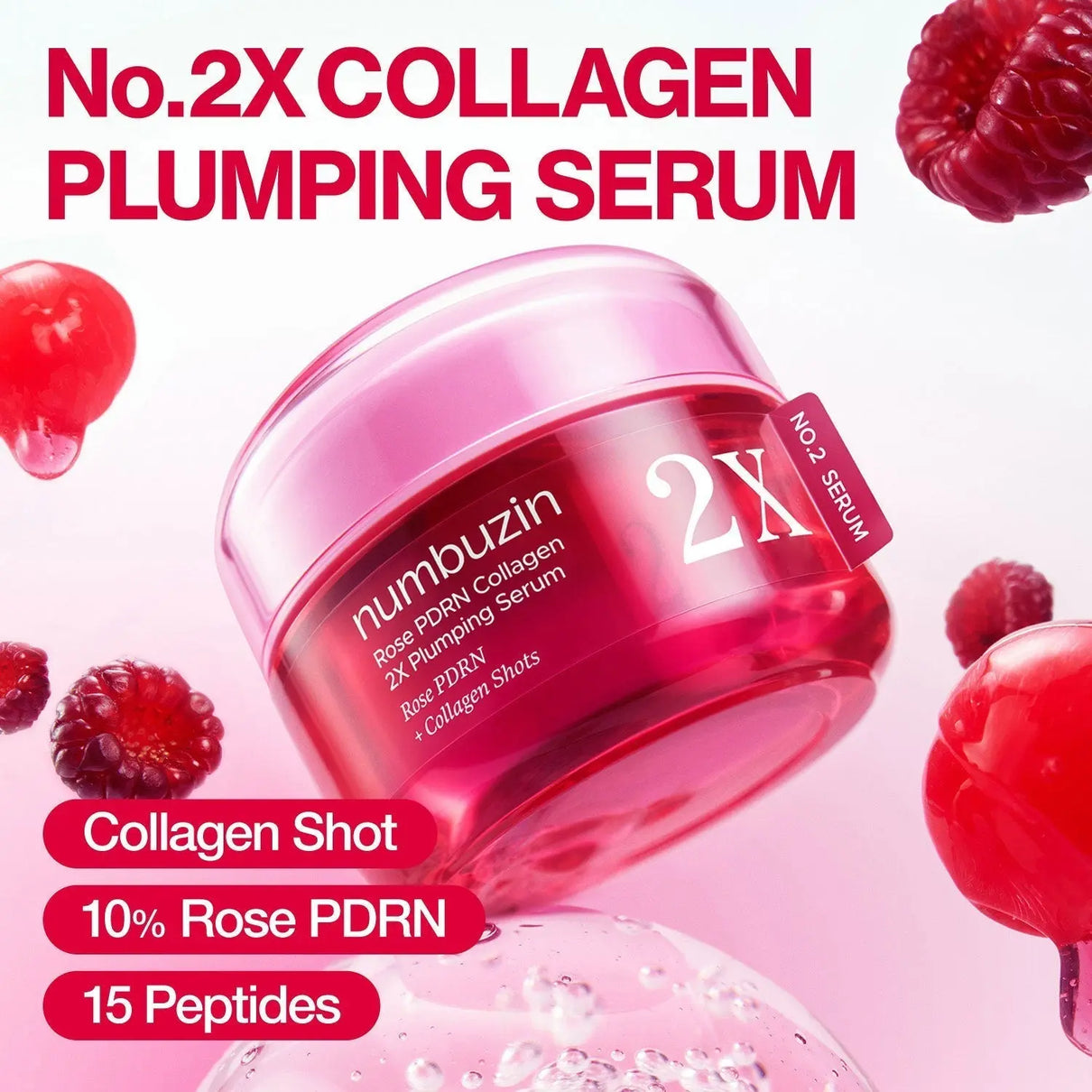 Numbuzin No.2 Rose PDRN Collagen 2X Plumping Serum + Collagen Shot 30ml Glam Secret