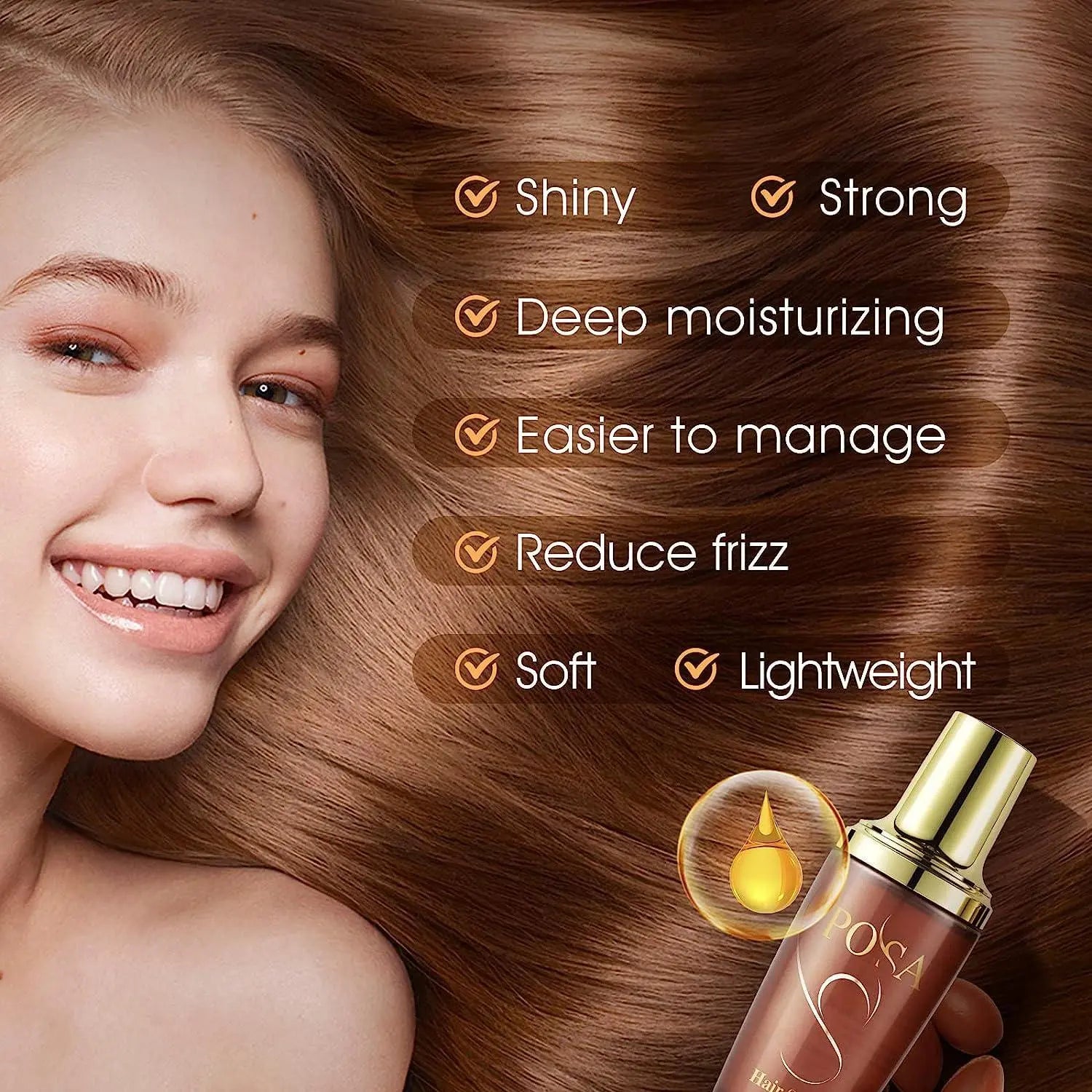 POSA 30 Seconds Rescue Smooth Hair Serum, Intense Moisture Argan Hair Oil for Dry Damaged, Silk Hair Oil,Hydrating Nature Keratin Infused for Curly Hair,Frizzy Daily Deep Moisturizing Hair Treatment Oil - JOLIE'S UAE